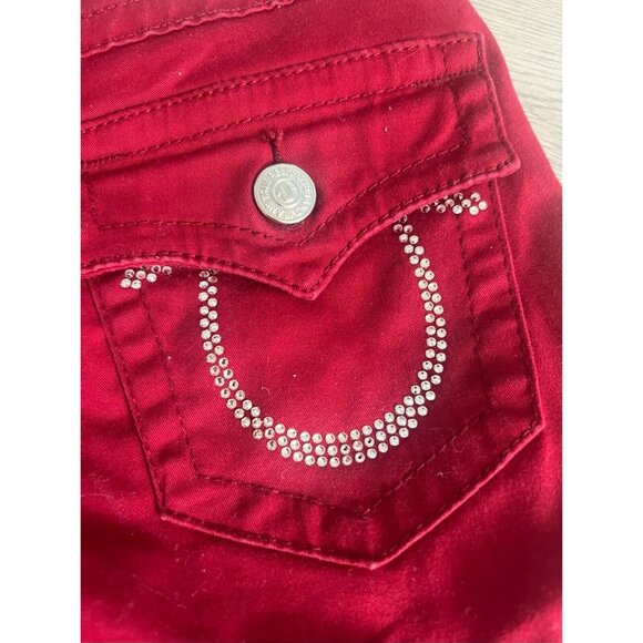 True Religion Swarovski Crystals Logo Leggings Red Skinny Jeans Size 26 - Picture 2 of 11